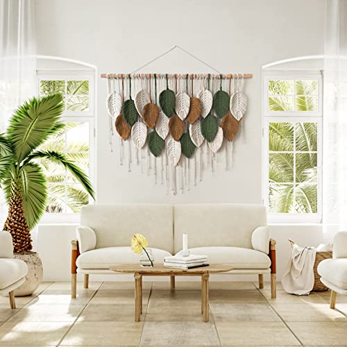Large Macrame Wall Hanging Boho Woven Tapestry Leaf Art Decor (39" x 29.5")