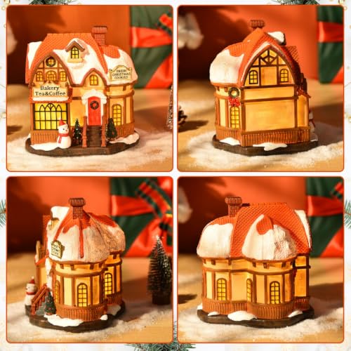 Light Up Christmas Village Houses - Resin Holiday Decor with LED Lighting