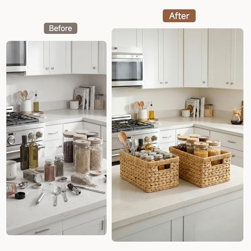 Wicker Storage Baskets for Shelves 2-Pack Woven Pantry Organizers