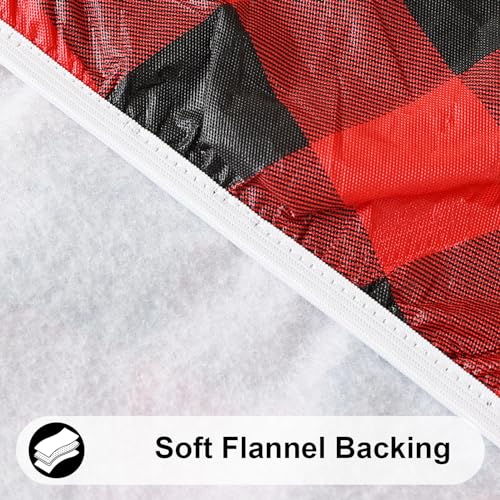 Smiry 57-68 Inch Round Picnic Table Cloth with Flannel Backing, Waterproof Vinyl, Red & Black