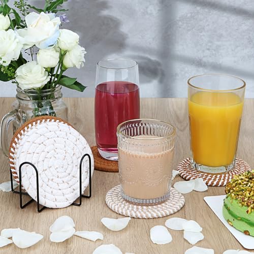 Absorbent Cotton Drink Coasters - 8-Piece Boho Set with Holder
