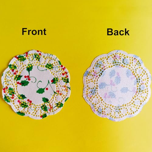 Jagrove Floral B 5-Inch Paper Doilies, Christmas Lace Disposable Round Placemats, Pack of 50
