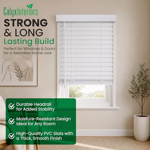 2" Cordless Faux Wood Blinds with Valance - 34.5" W x 48" H - Pure White