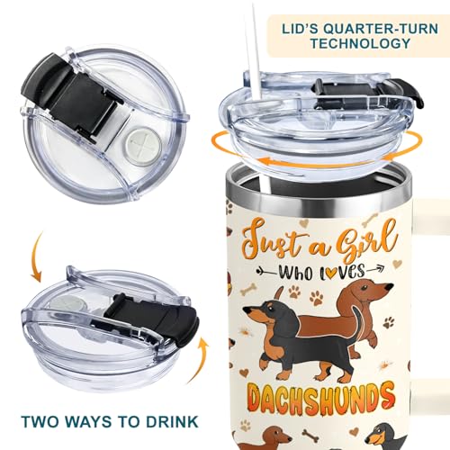 Girl Loves Dachshund Tumbler 40oz with Handle & Straw - Dachshund Mom Gift