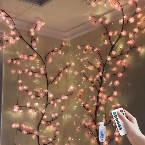 LED Cherry Blossom Branch Vine Wall Lights with Remote - 47 Inch