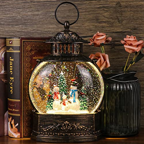 Snowman Musical Christmas Snow Globe Lantern with Timer & Swirling Glitter