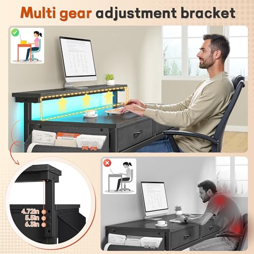 31-Inch Small Computer Desk with LED Lights, 2 Fabric Drawers & Monitor Stand