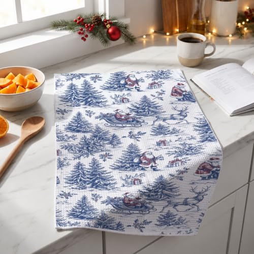 XFN 2 Pcs Christmas Santa Kitchen Towels - Chinoiserie Holiday Decor, Multi 0880