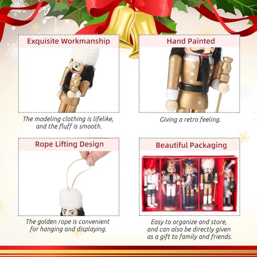 Wooden Christmas Nutcracker Ornaments, 10-Piece 5-Inch King Figures Set