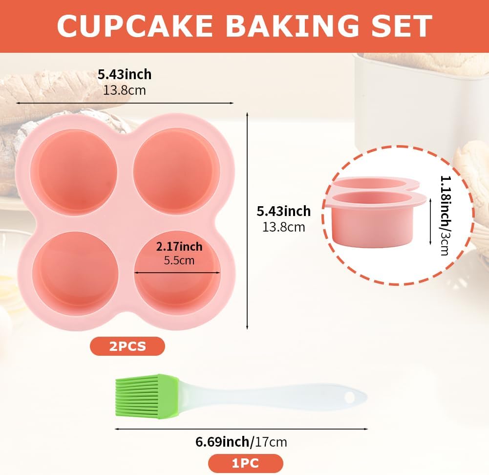 Skiennix Reusable Silicone Air Fryer Egg Mold - 2 Pcs Non-Stick Baking Pan with Oil Brush | Pink & Blue