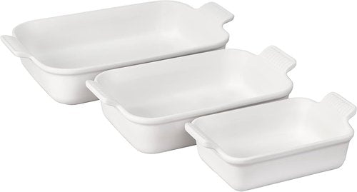 Le Creuset Stoneware Heritage Set - 3 Rectangular Baking Dishes in Classic White