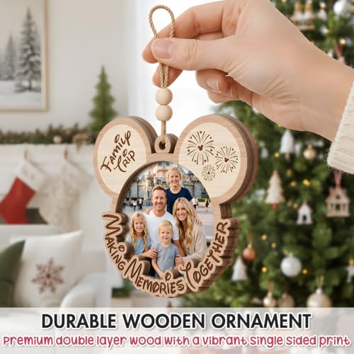 MeoDen Family Photo Frame Ornament - 4x4 Wooden Keepsake for Christmas Tree