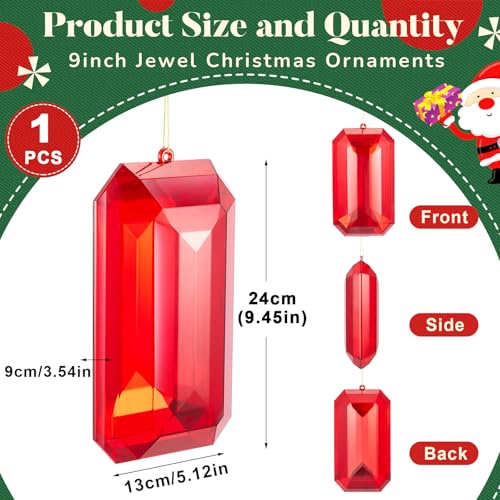 Syhood 9.5 Inch Red Rectangle Jewel Ornament for Christmas Tree, Festive Decor