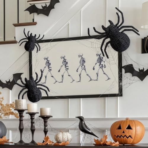 Woven Rattan Spider Halloween Decor - Handcrafted 3-Piece Black Rustic Set
