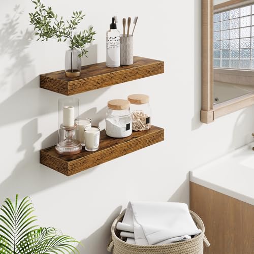 20-Inch Rustic Floating Shelves, Set of 2 Wood Wall Mounted Storage Shelves