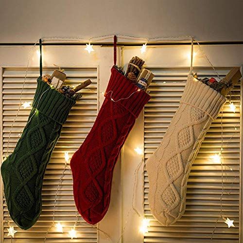 Cable Knit Christmas Stocking 18 Inch - Burgundy Holiday Fireplace Decor