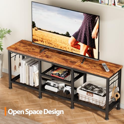 Rustic Brown TV Stand for TVs up to 55 Inch, Media Console Table with Shelves