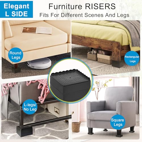 Heavy Duty Adjustable Bed Risers - Stackable Furniture Riser (4 Pack, Black)