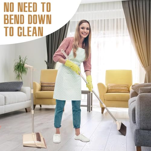 Upright Broom and Dustpan Set with Adjustable Long Handle & Built-In Comb