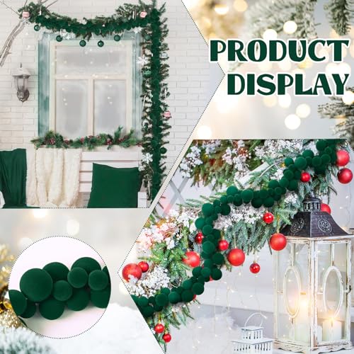 Xinnun 6 ft Red & Green Velvet Christmas Ball Garland with Flocking, 1.8m