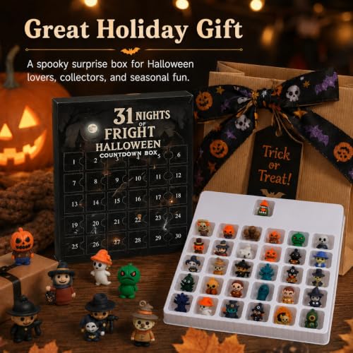 Halloween Advent Calendar with 31 Mini Spooky Figurines - 31-Day Countdown Box