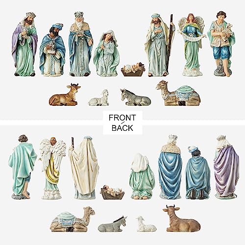 12-Piece Nativity Scene Set - 10-Inch Hand-Painted Blue Resin Figurines