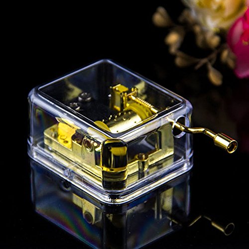 Clear Acrylic Hand Crank Music Box with Gold Mechanism