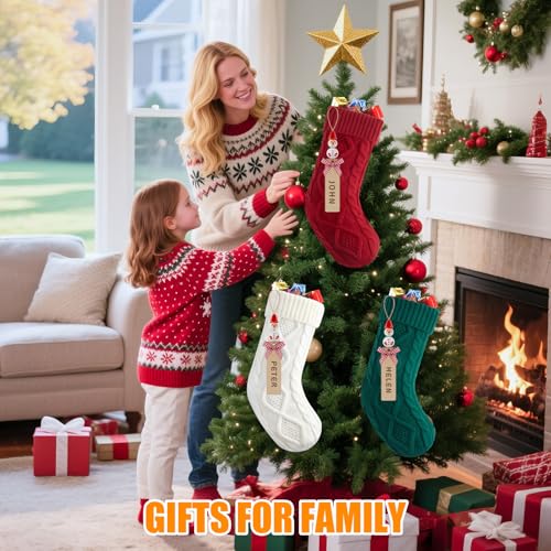 Minetom 6-Pack Christmas Stockings 18-Inch Knit Red Green White with DIY Snowman Name Tags