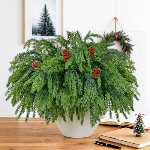 22PCS Christmas Norfolk Pine Branches & Pine Cone Stems - Variation 22