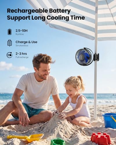 Gaiatop Portable Clip-On Fan, Mini Rechargeable Battery Operated Fan