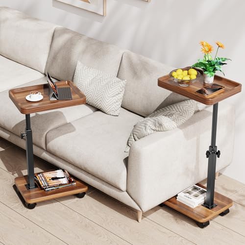 Adjustable Height C-Table with Wheels, 360° Swivel Rolling Side Table