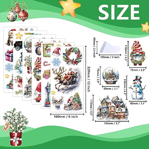 BoomTeck 6 Sheets Christmas Rub on Transfers for Craft & Furniture - Vintage Holiday Stickers, 6x12 Inches (Variation: 6 Sheets Christmas Style)