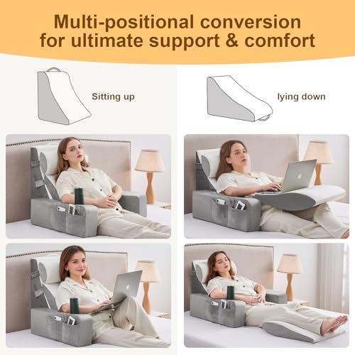 Reading Pillow with Arms and Cup Holder for Back Support