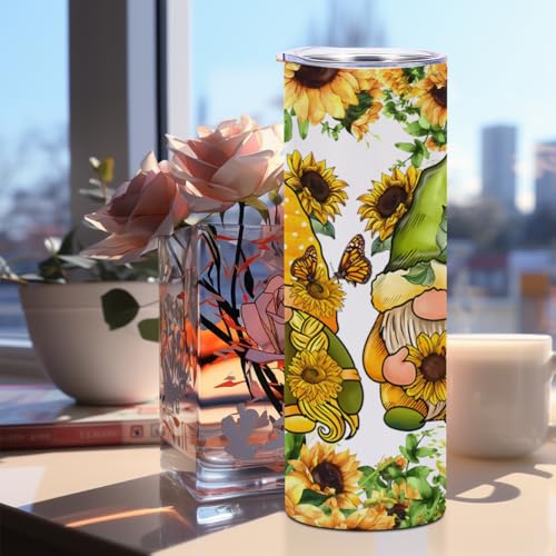 BQXH 20 oz Slim Tumbler with Sunflower Gnome Gift - Multi573