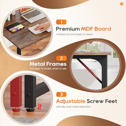 32 Inch Computer Desk for Small Spaces - Brown Writing Desk with Steel Frame