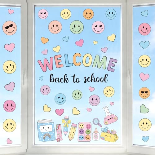 6 Sheets Pastel Smile Face Window Clings for Classroom Decor