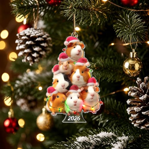 Guinea Pig Tree 2026 Christmas Ornament - Double-Sided Acrylic, 3.85" - HENGAPAMAS (Guinea Pig Variation)