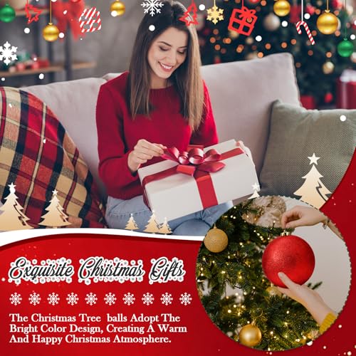 Poen 12-Pack Red 6 Inch Glitter Christmas Ball Ornaments - Holiday Decor