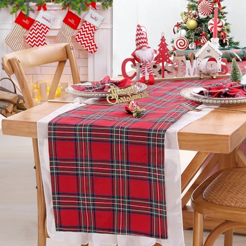 Christmas Table Runner Red Plaid 13x84 Inch - 4 Pack Holiday Decor - DrumaBee