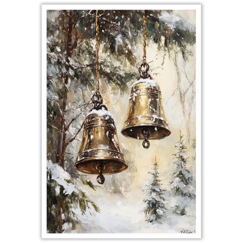 ZETCGSH Vintage Christmas Jingle Bells Canvas Wall Art Print 12x16 Unframed