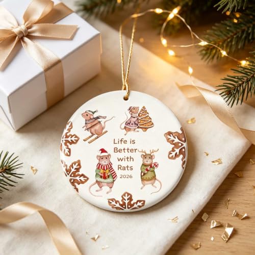 Festive Rat Christmas Ornament - Ceramic Holiday Decor for Rat Lovers