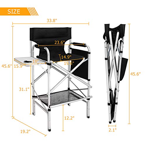 Folding Director's Chair with Side Table and Footrest, Portable Makeup Seat