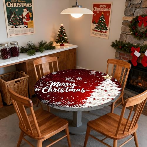 Pardick 42 Inch Christmas Tree Snowflake Fitted Waterproof Tablecloth Holiday Decor