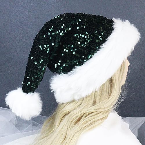 Green Sequin Santa Hat for Adults - Christmas & Holiday Party Accessory