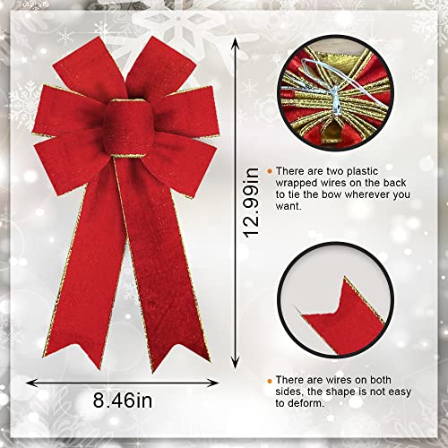 Hying Velvet Christmas Bow Set - Red Wreath & Tree Topper Decorations