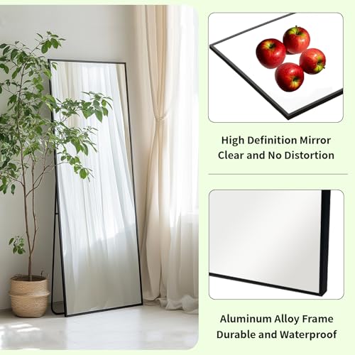 Full Length Floor Mirror 56x16 Inch, Matte Black Aluminum Metal Frame