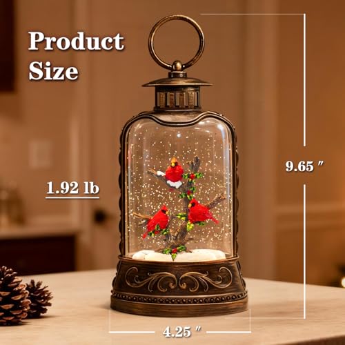 Sunface Bronze 27 Christmas Snow Globe with Red Cardinals, Music & Timer, Indoor Decor