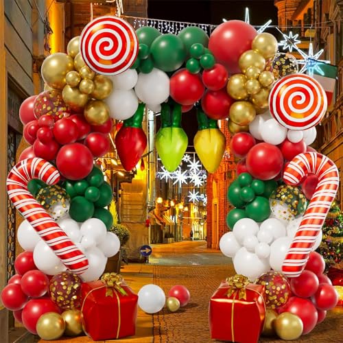 Christmas Balloon Arch Kit 153PCS - Red, Green, White, Gold Holiday Decorations