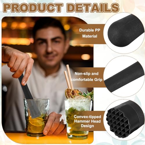 uxcell 10 Inch Black Plastic Cocktail Muddler with Convex Head - Bar & Drink Tool