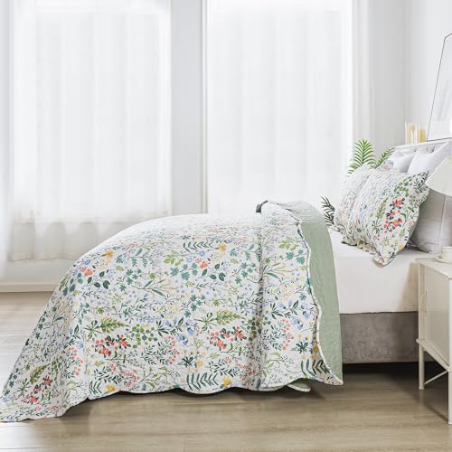 HoneiLife Queen Floral Quilt Set - 3 Piece Reversible Microfiber Coverlet